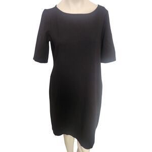Talbots Black Sheath Dress Size 14 Knee Length Short Sleeve Classic Stretch